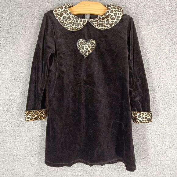 Vintage Rare Editions Girls Size 6 Black &‎ Cheetah Velour Long Sleeve Dress - Picture 1 of 7